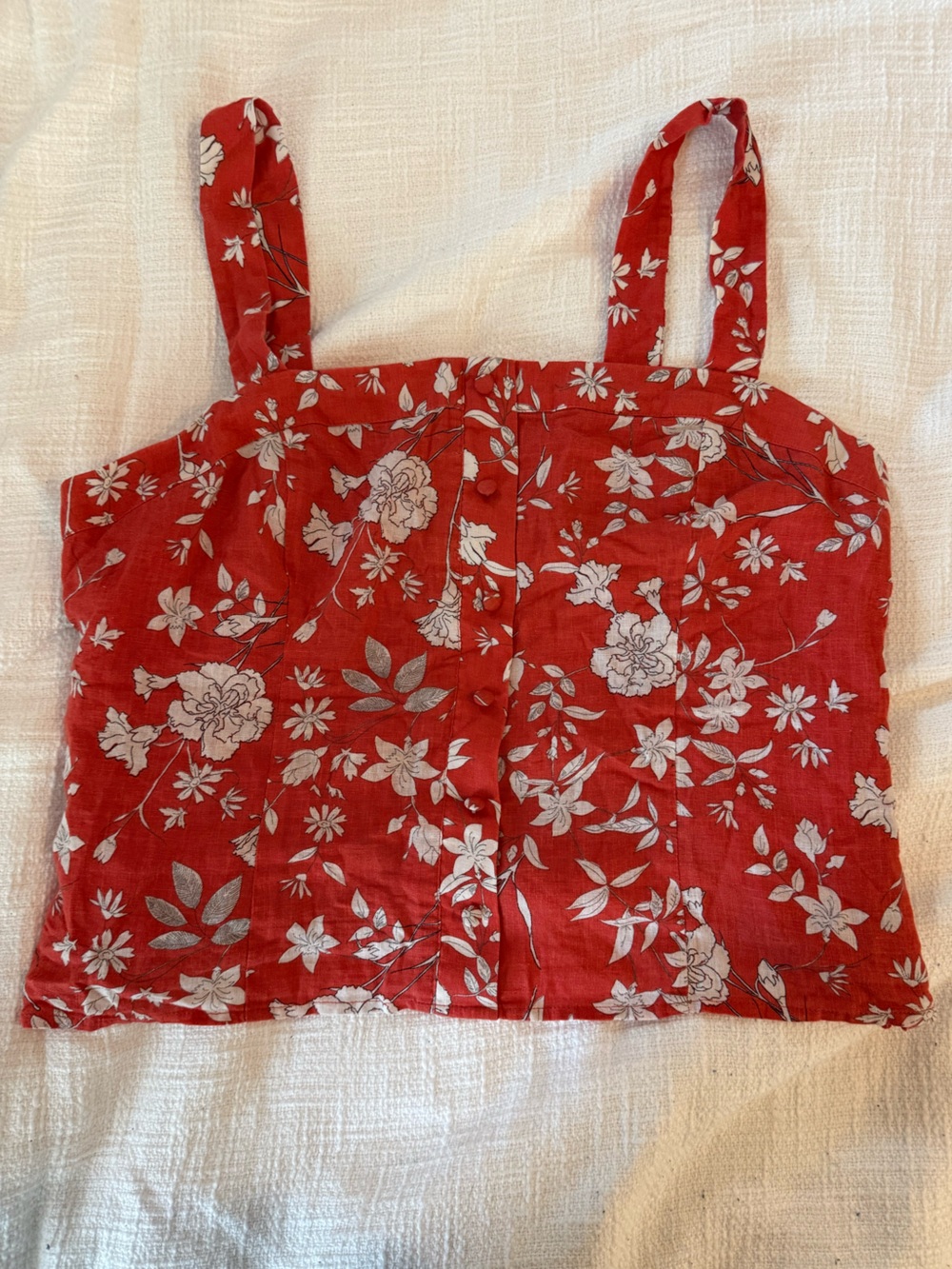 Gianni Bini Red Floral Crop Top with White Print